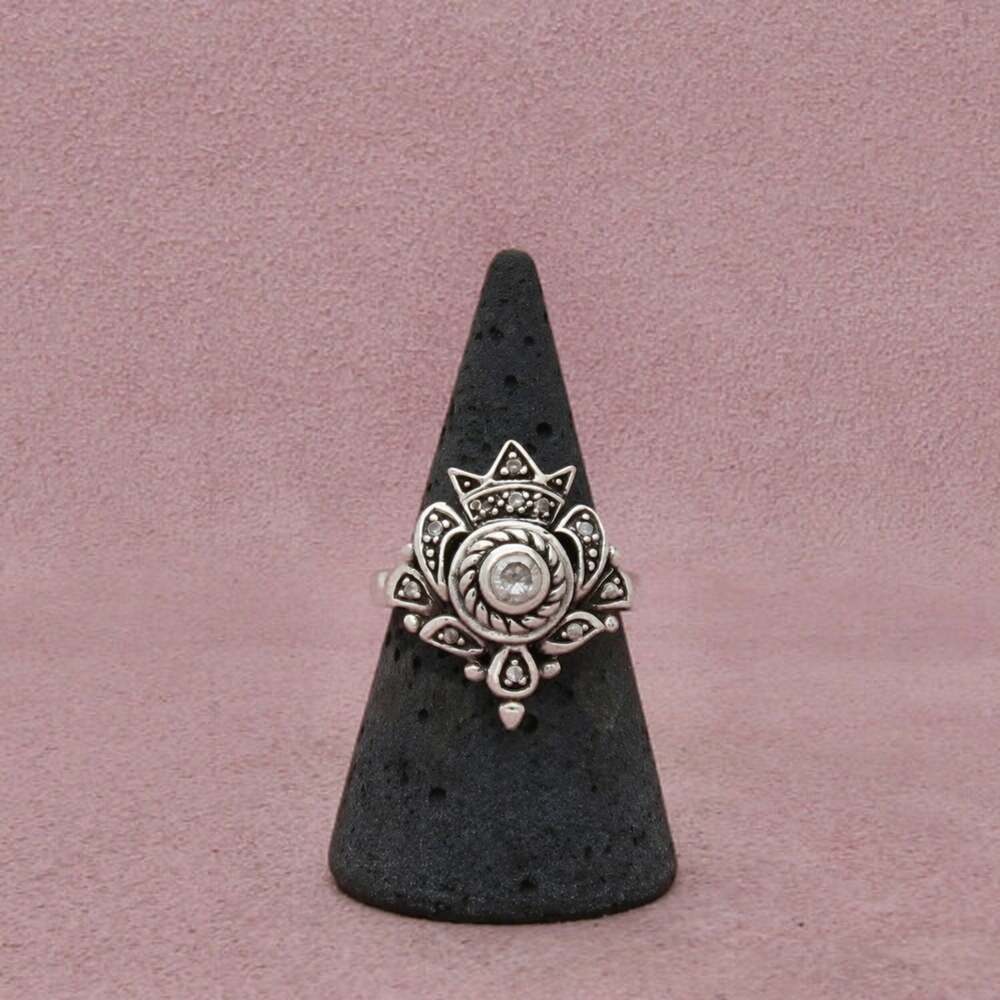 Sterling Silver C Z Kite-Shaped Design Scrollwork Openwork Ring Size 7.5